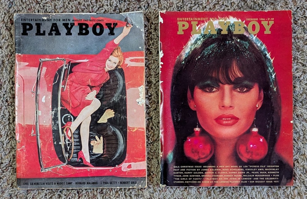 Lot of 2 Vintage PLAYBOY Magazines (1963-66) Centerfolds Intact, December Miscut
