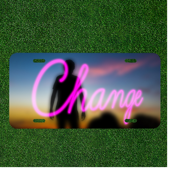 Custom Personalized License Plate Auto Tag With CHANGE In Pink Design Art