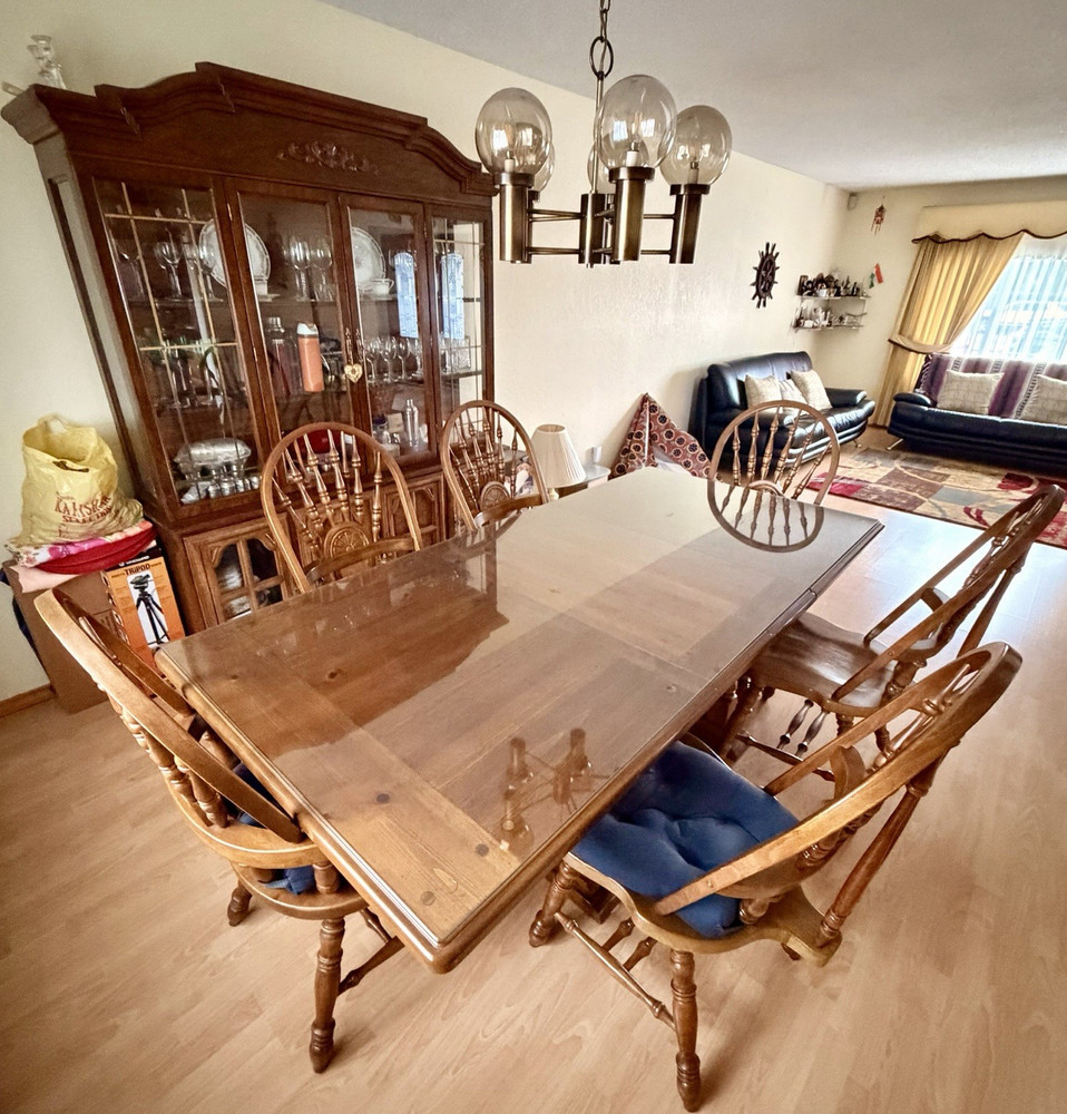 Rectangular Wood Dining Table Set, Brown Medium Tone, Table + 5 Chairs Seats 6