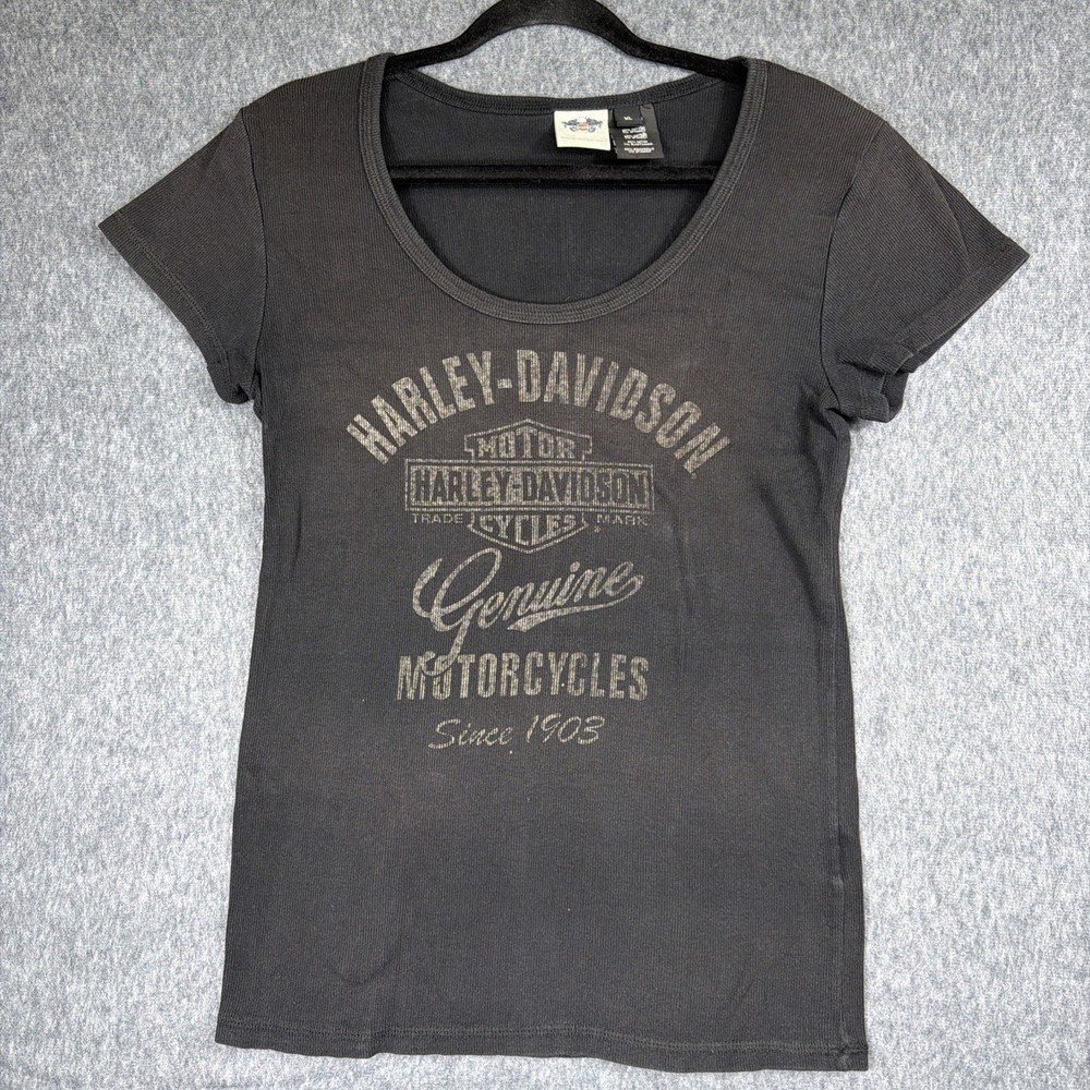 Harley Davidson Shirt Womens XL Motorcycle Biker Black T-Shirt Top Made USA