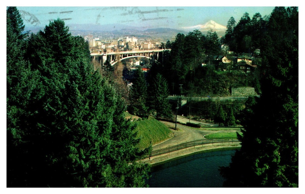 Portland OR Oregon Aerial View from Washington Park Posted 1963 Chrome Postcard