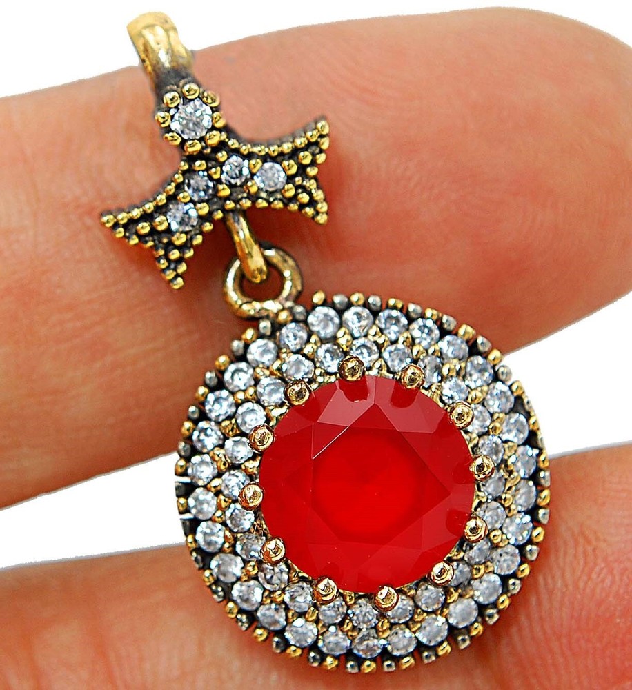 Ottoman Empire Inspired 4CT Ruby Topaz Sterling Silver Pendant