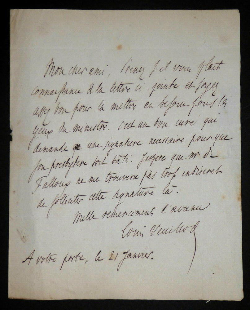 Louis VEUILLOT - AUTOGRAPH LETTER SIGNED TO Augène LOUDUN