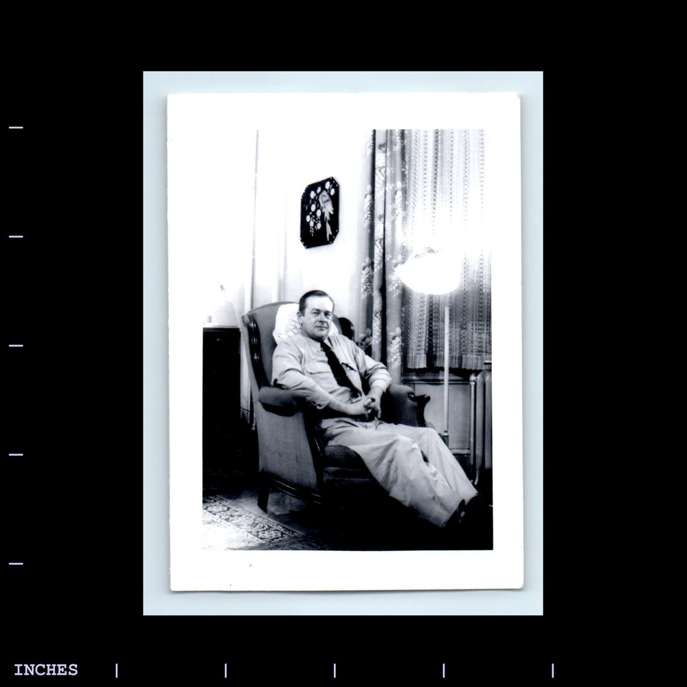 Old Vintage Photo MAN SITTING IN CHAIR BY LAMP