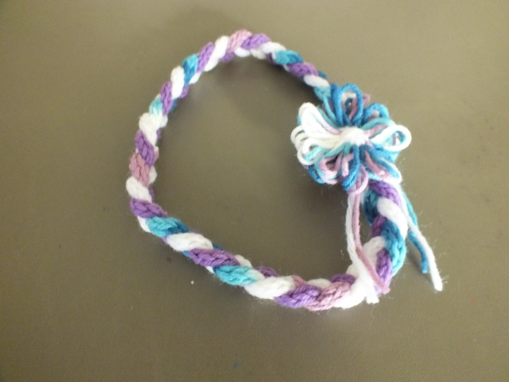 Handmade Crochet Yarn Scarf Necklace in Blue Plum White 18 Inches One of a Kind