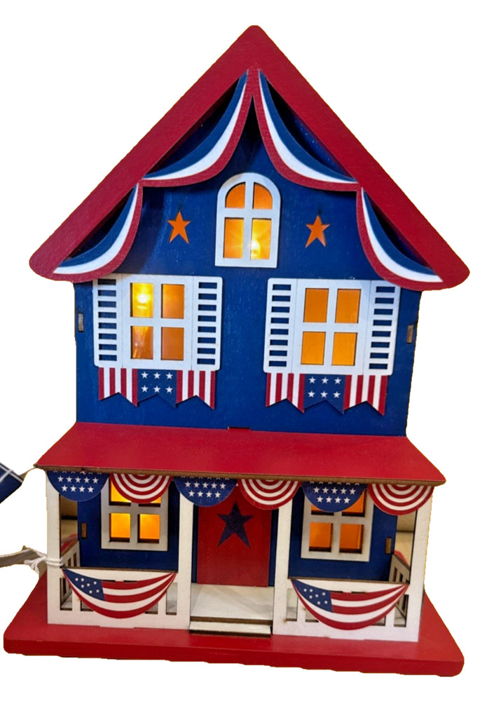 Martha Stewart Patriotic LED Lighted House Decor Red White Blue Americana New
