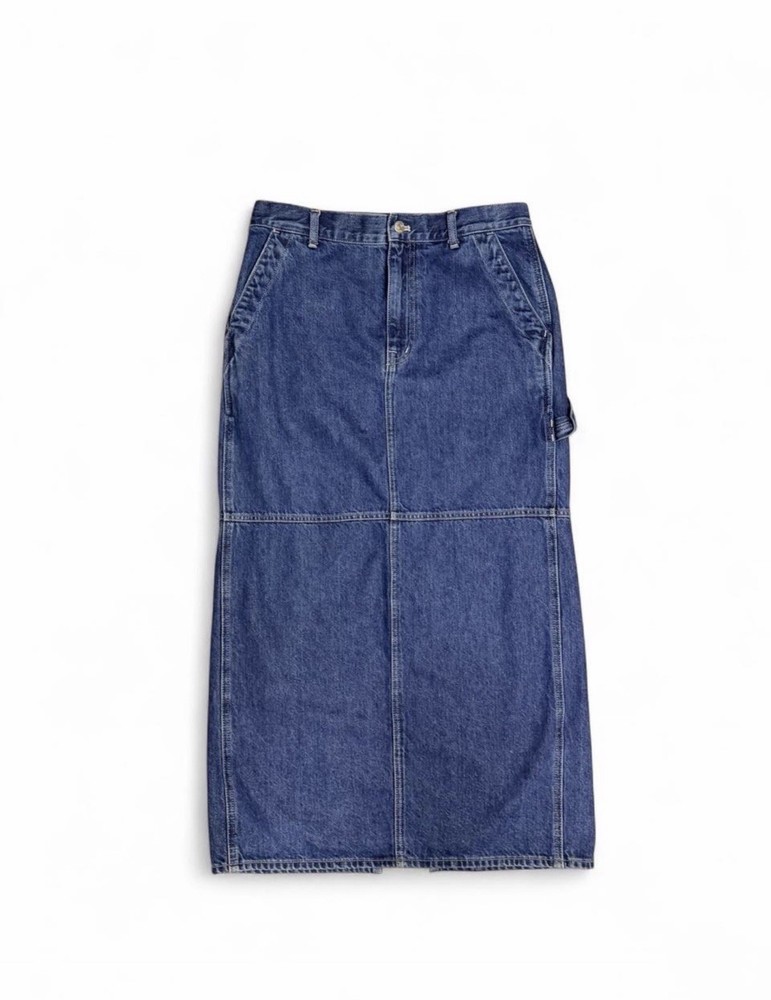 Madewell Denim Carpenter Maxi Skirt 27 Blue Utility Workwear High Rise Cotton