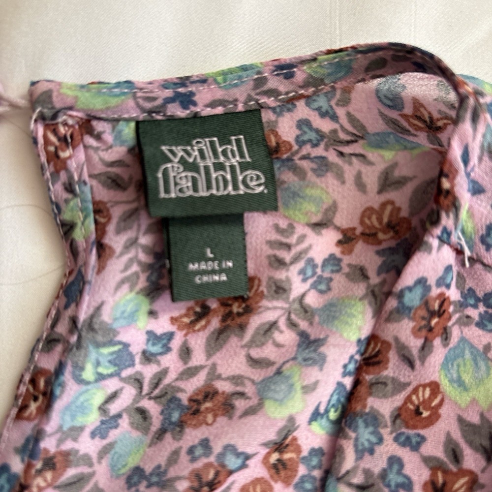 Wild Fable L Pink Floral Long Sleeve V-Neck Mini Dress Short