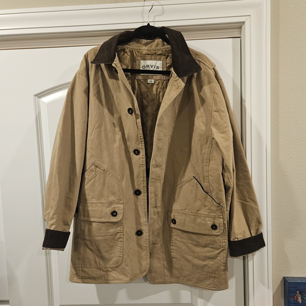 Orvis Barn Coat Jacket Tan Corduroy Collar Quilted Lining Mens L. farm, Ranch,