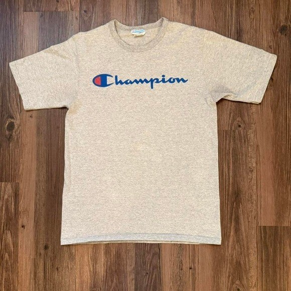 Champion Mens T-Shirt Medium Crew Neck Short Sleeve Logo Gray Casual Tee