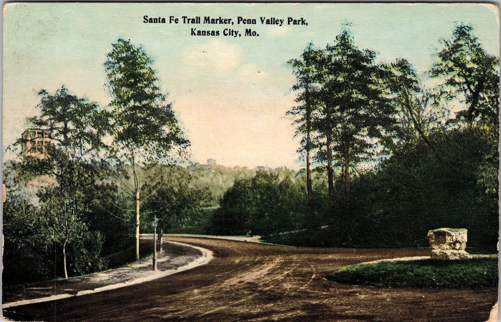 Kansas City MO-Missouri Santa Fe Trail Marker Penn Valley Park Vintage Postcard