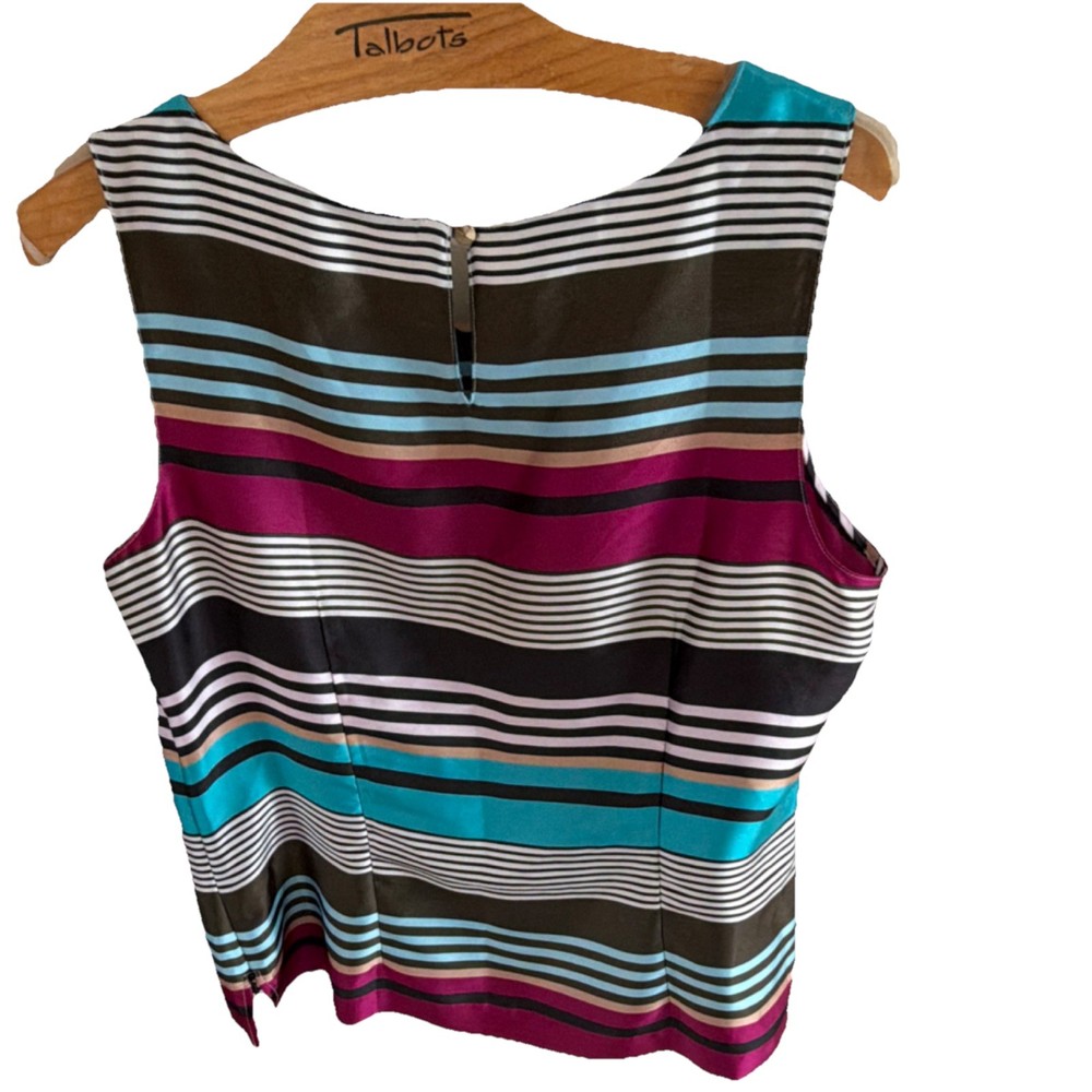 Talbots Petite L Multicolor Striped Sleeveless Button Tank Top Round Neck
