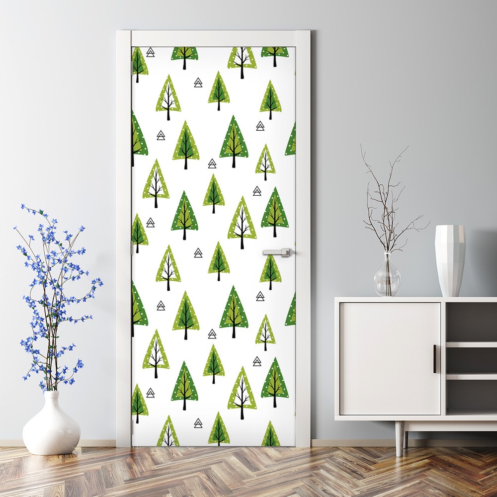 Minimalist Geometric Cartoon Tree Bubble-Free Door Sticker Decal