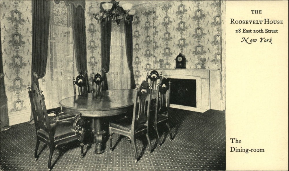 Theodore Roosevelt House dining room New York City ~ c1910 vintage postcard
