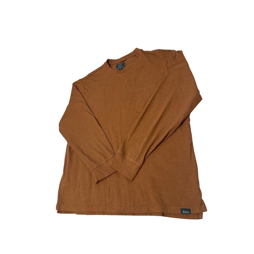 Woolrich Green Label Mens Large Long Sleeve Pocket T-Shirt Tobacco Brown Cotton