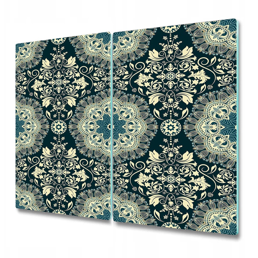 Tempered Glass Kitchen Chopping Serving Board Damask green and white 2x30x52