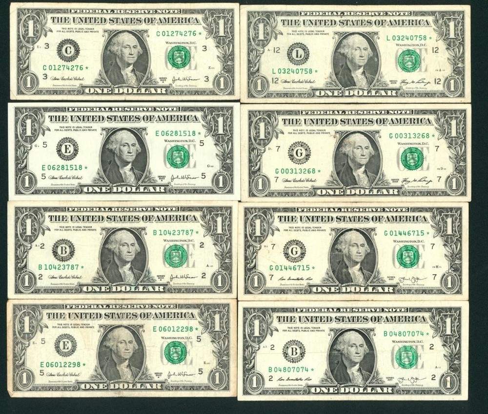 (( Star - 8 Notes )) $1 2003/ 2006/ 2013 Federal Reserve Note ** Currency