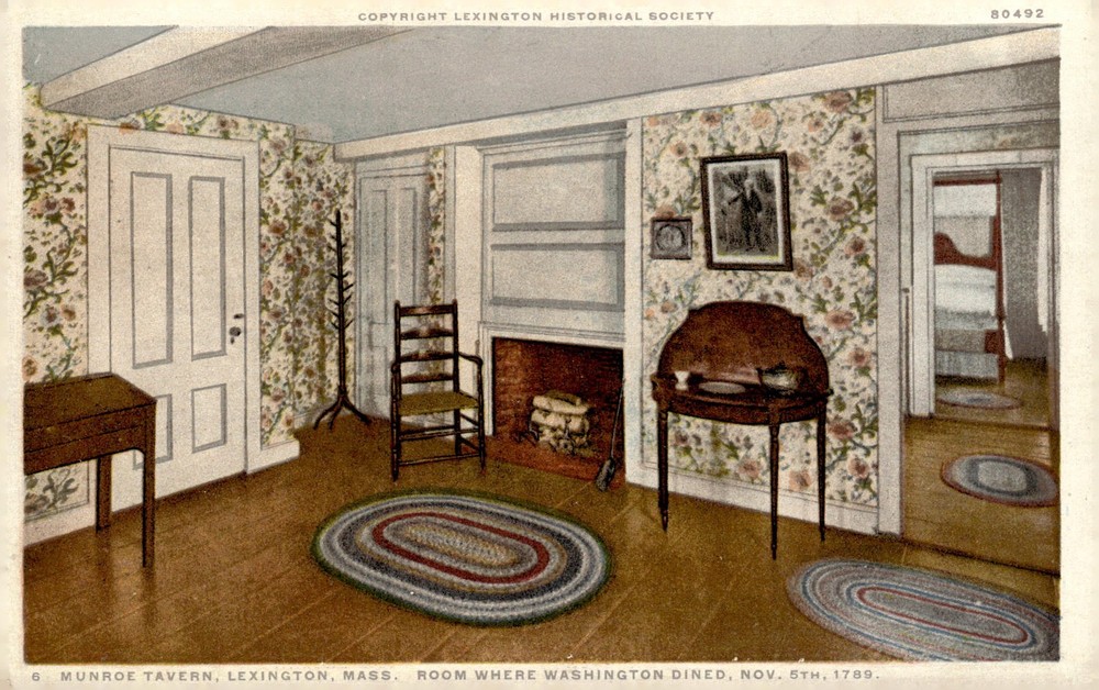 C1910 Munroe Tavern Lexington MA George Washington Room Phostint Litho Postcard