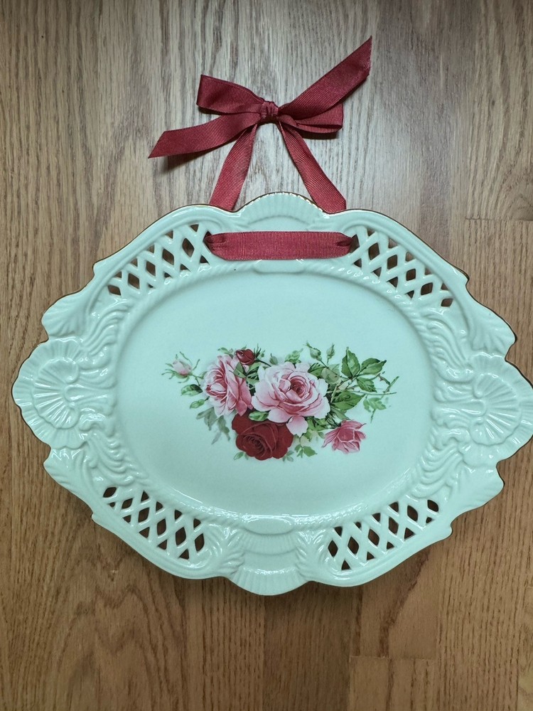 Victorian Roses Porcelain Plate Lattice Shabby Chic Decor Formalities Baum Bros