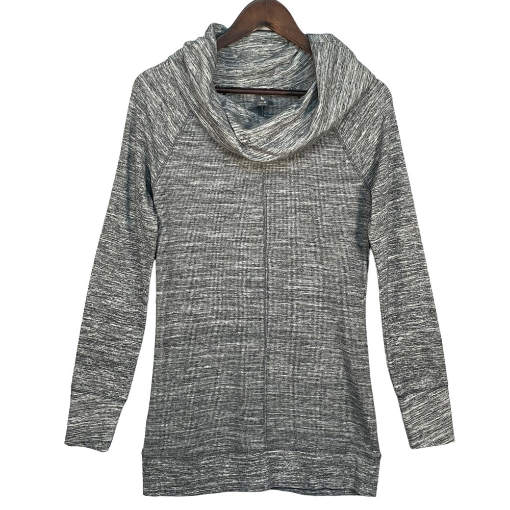 Eddie Bauer Womens Gray Waffle Knit Thermal Cowl Neck Top Size M