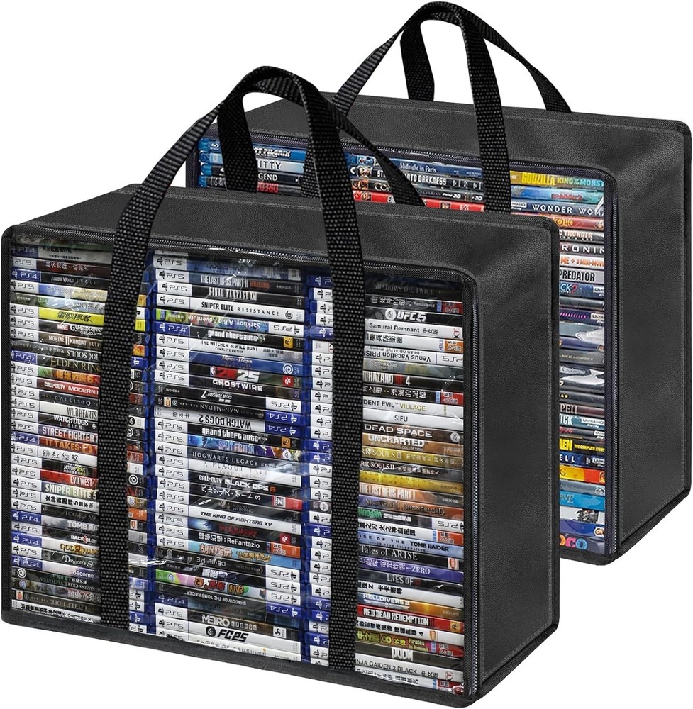 2 Pack Clear PVC DVD CD Storage Case with Handles - Organizer for Discs