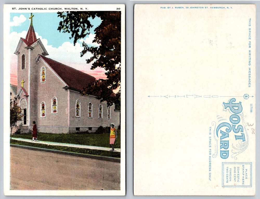 St. John's Catholic Church Walton NY Postcard c1910 J. Ruben Newburgh