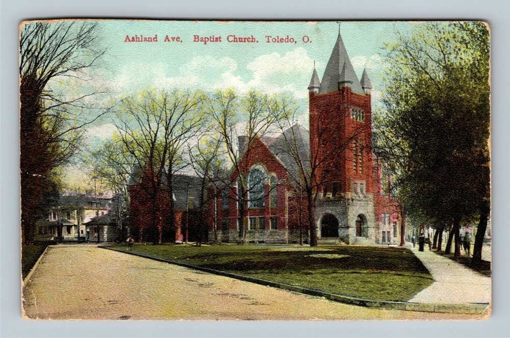 Toledo Ashland Avenue Baptist Church Bell Tower Arch Entry Ohio Vintage Postcard