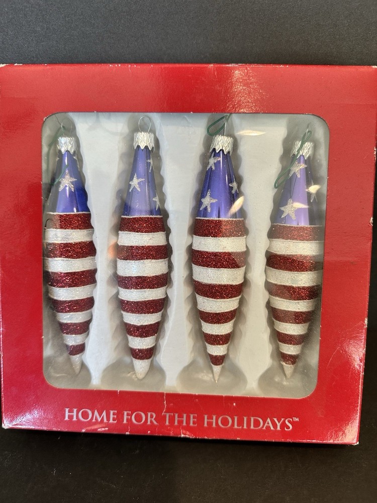 Ornaments Patriotic Red White Blue Stars Glass