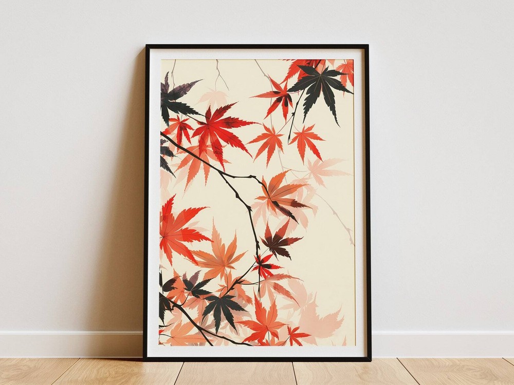 Minimalist Japanese Maple Leaves Poster Modern Boho Wall Art Abstract Botanical