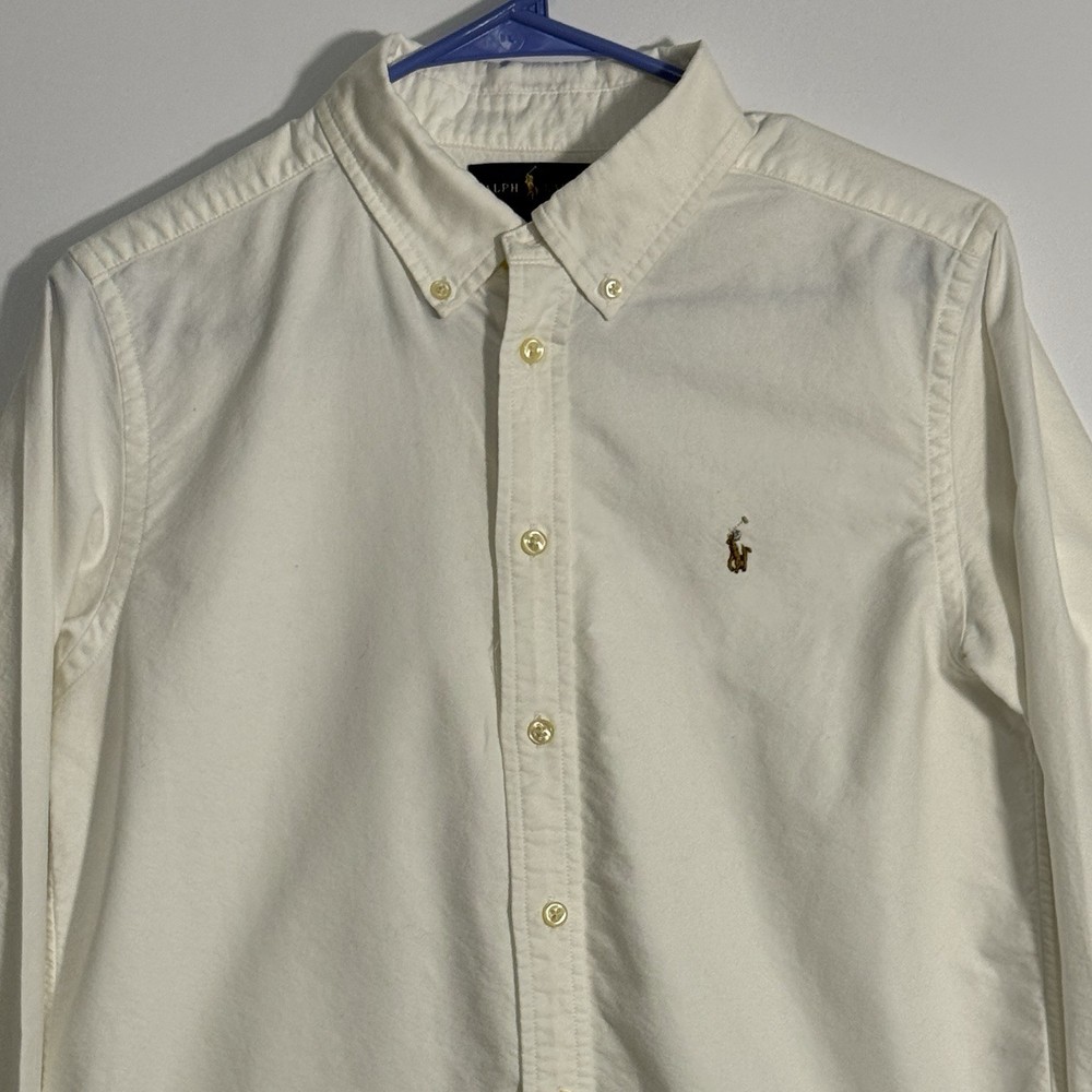 RALPH LAUREN Boys Button Down Solid White Long Sleeve Shirt - Size Large (14-16)