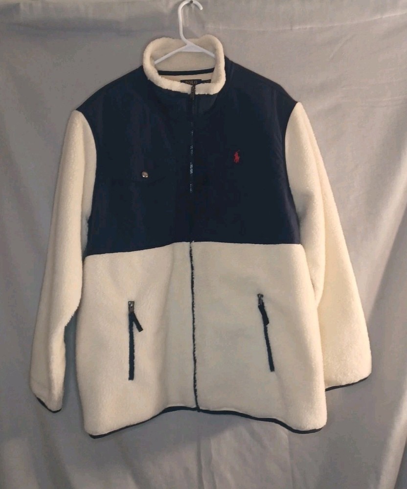 Polo Ralph Lauren Men’s Performance/ Fleece Jacket:  Navy/Cream Sz XXL