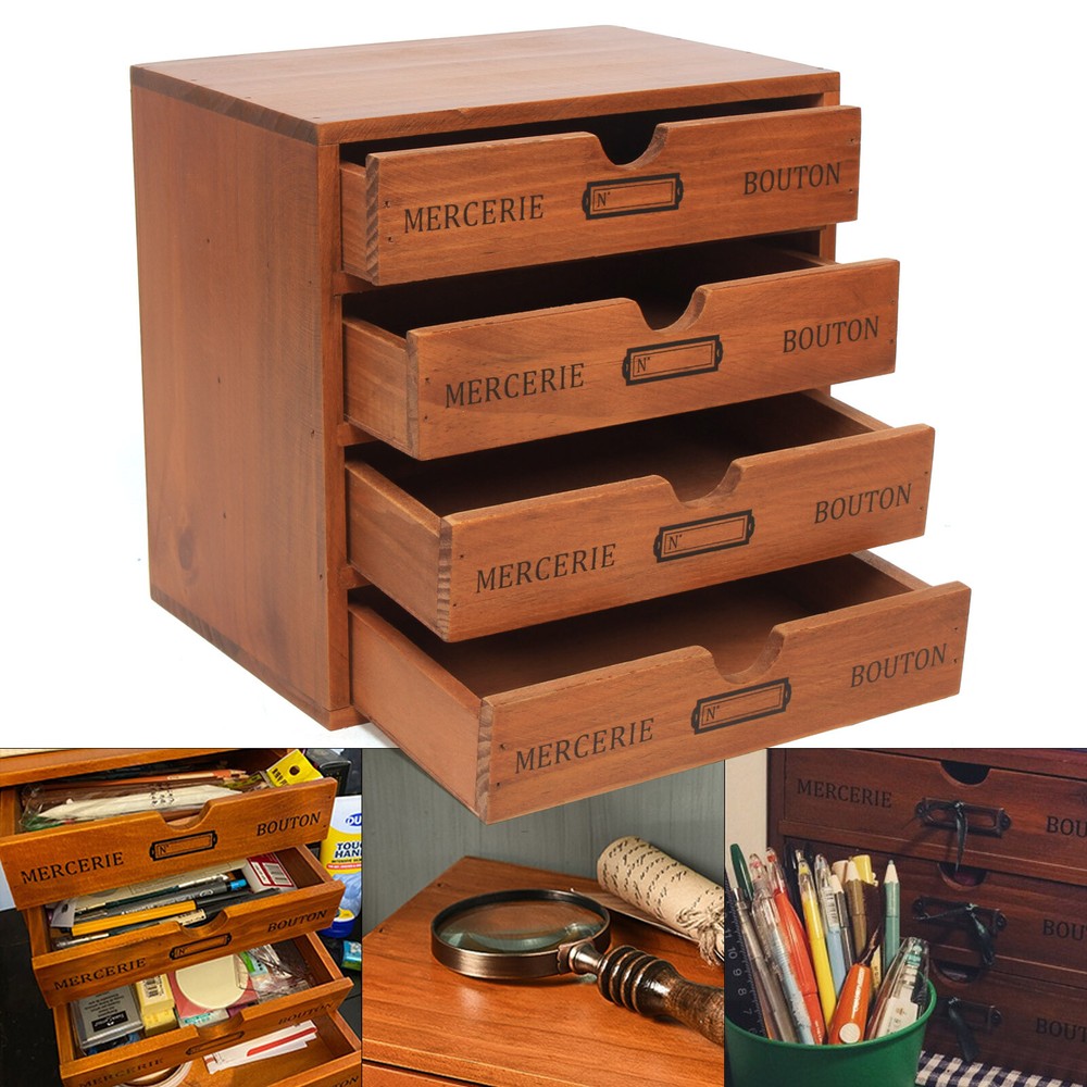 Brown Large 4 Layers Wooden Storage Box Jewelry Organizer Rectangle 4 Drawers