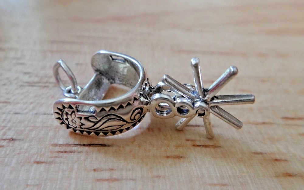 Sterling Silver 3D 23x12mm Cowboy Movable Spur Charm