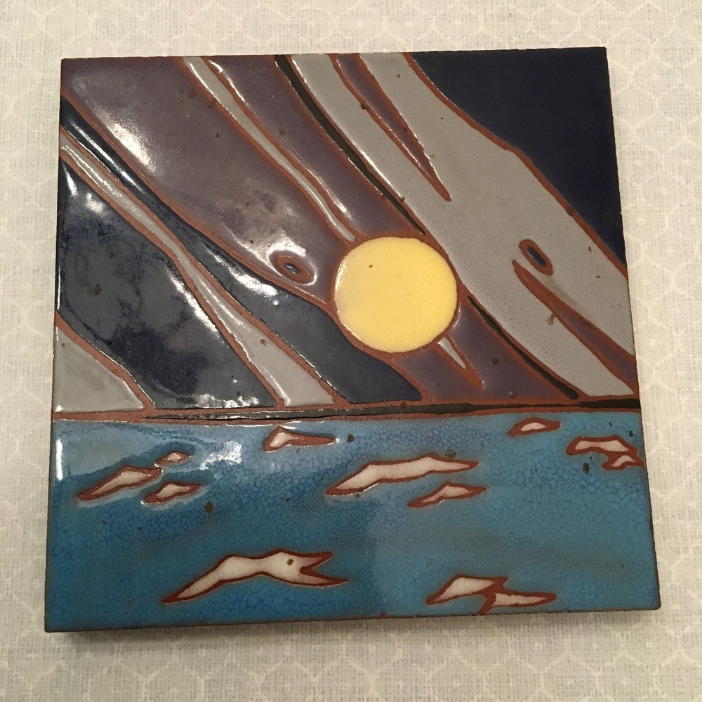 Artisan Art Tile with Bonus Frame, Abstract MCM Design, 6