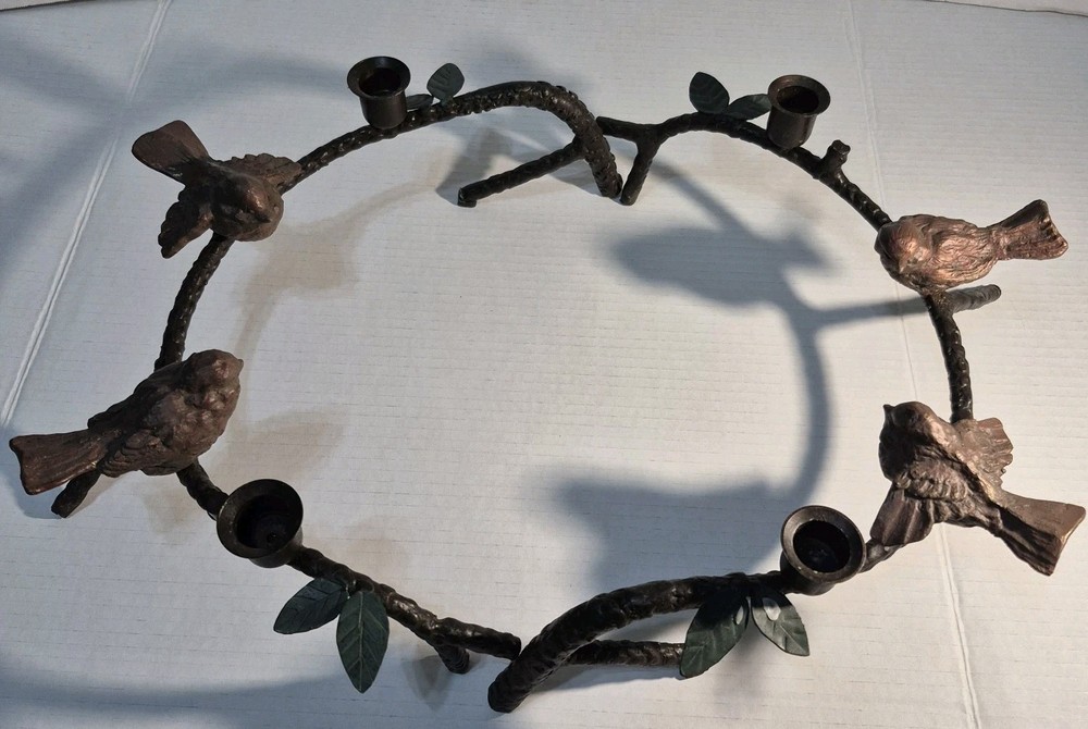 MacKenzie Childs Style Birds Branch Candelabra 2 Pc Set Crescent Candle Holder
