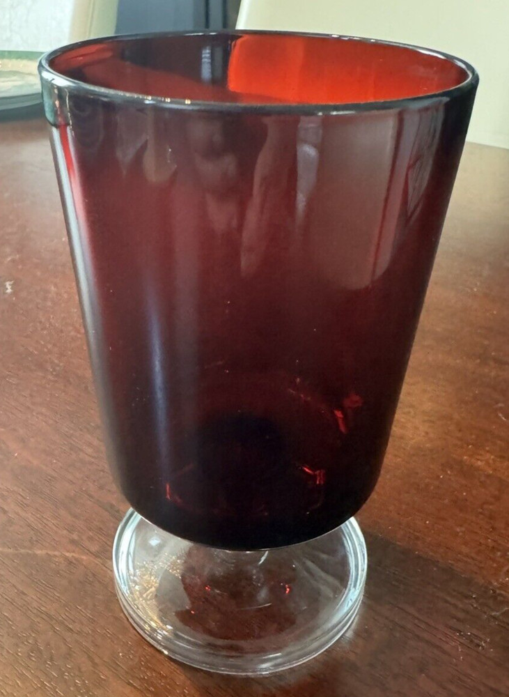 Vintage Luminarc Arcoroc France Ruby Red Glass Clear Stem 5” Classic Modern