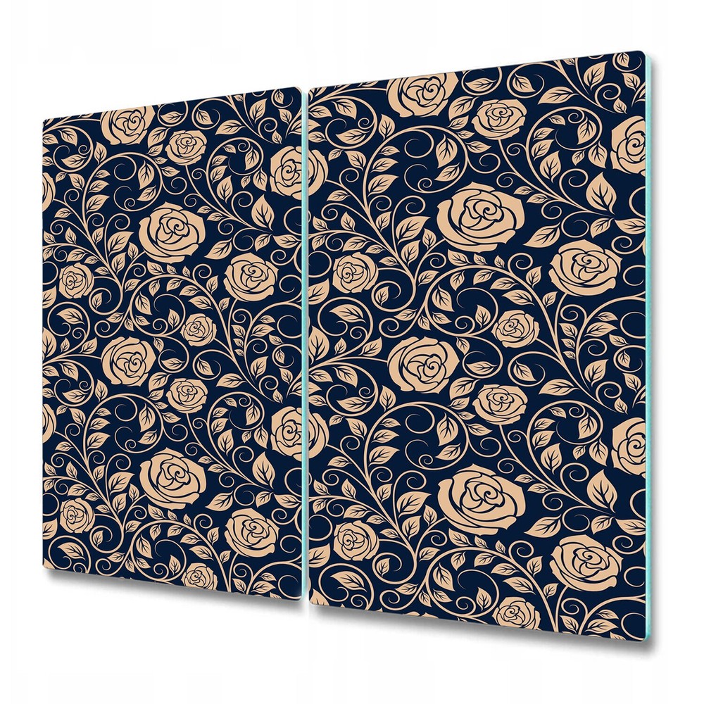 Glass Chopping Cutting Board Worktop Saver Vintage roses golden and blue 2x30x52