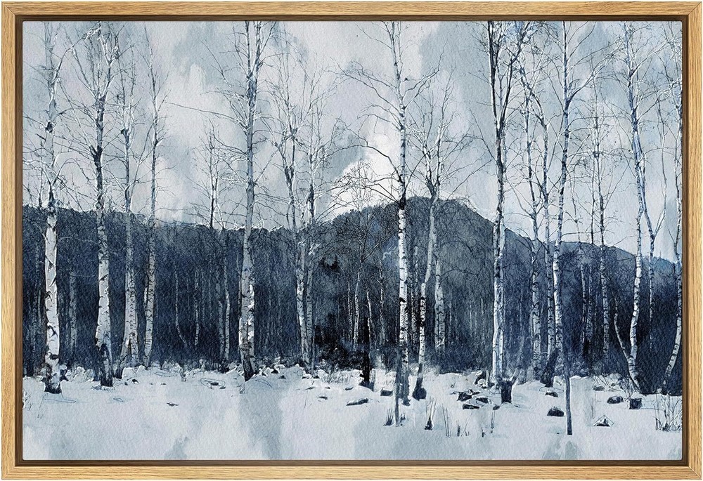 Wall26 Winter Birch Trees Framed Wall Art Abstract Forest Landscape Canvas Print-image
