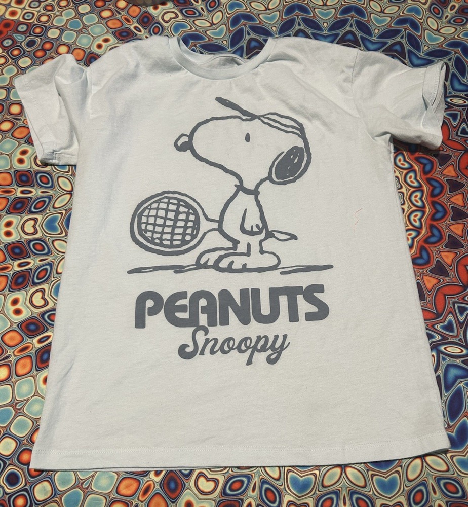 Peanuts Snoopy Graphic Print White Tee Shirt Teens M Crew Neck Short Sleeve