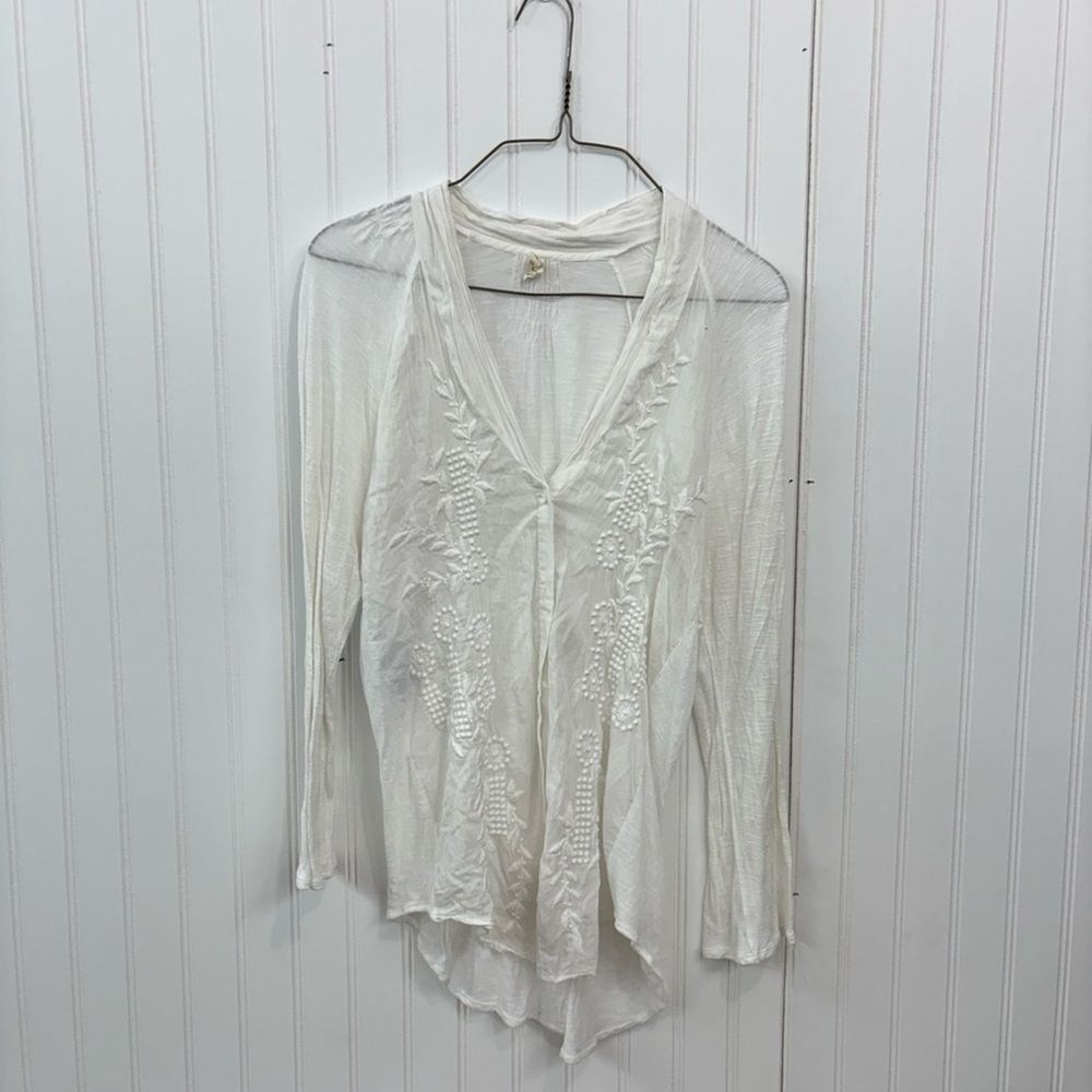 TINY by Anthropologie White Embroidered cotton/silk fairy whimsical Blouse