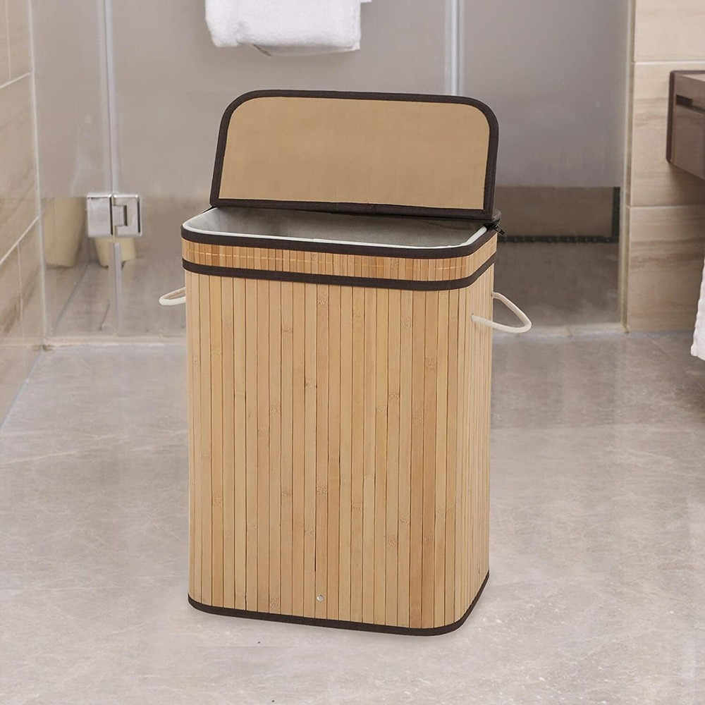 Laundry Hamper with Lid 72L Folding Bamboo Laundry Basket with Removable Liner ~