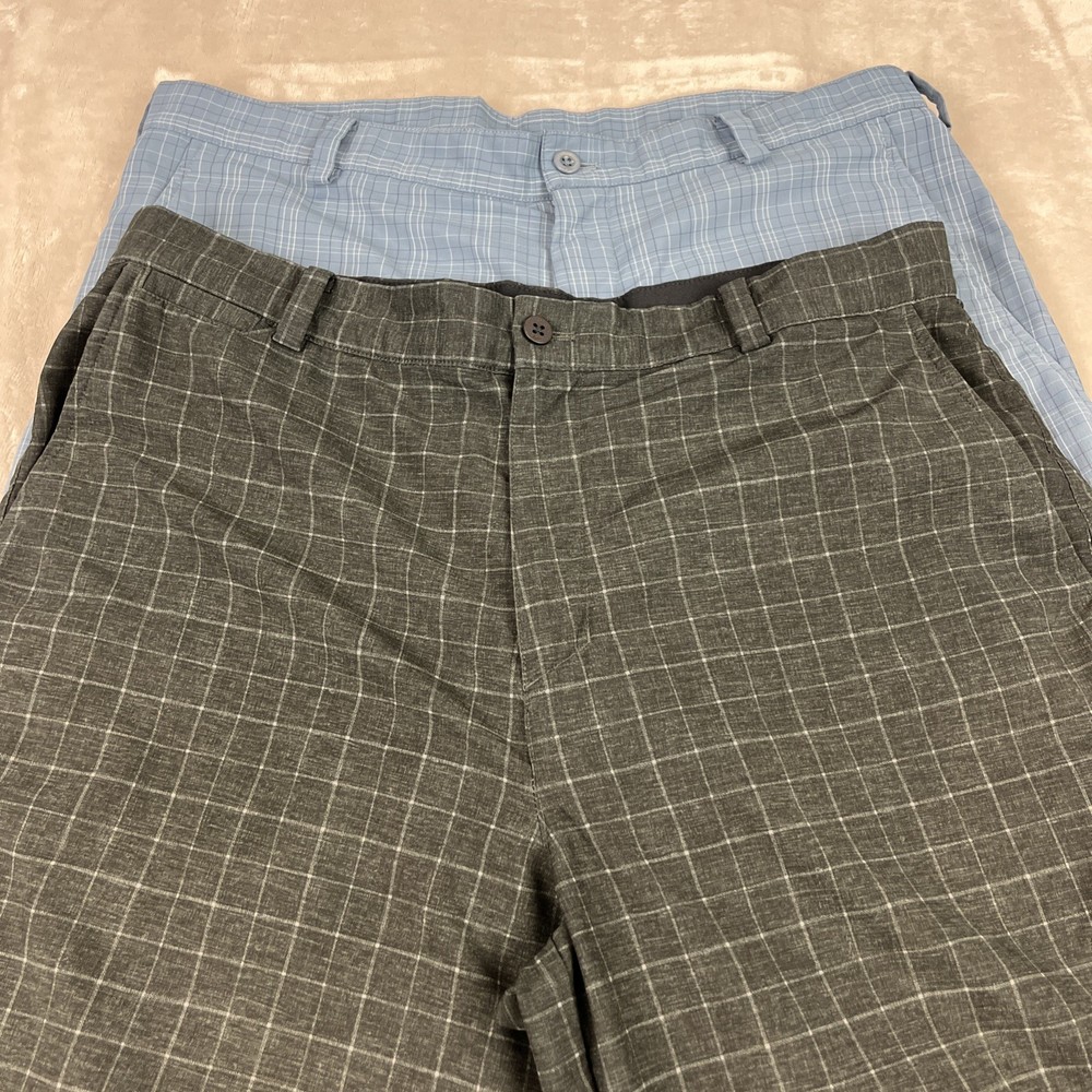 Lot of 2 Nike Golf Dri Fit Shorts Mens 34 Blue Plaid Polyester Stretch