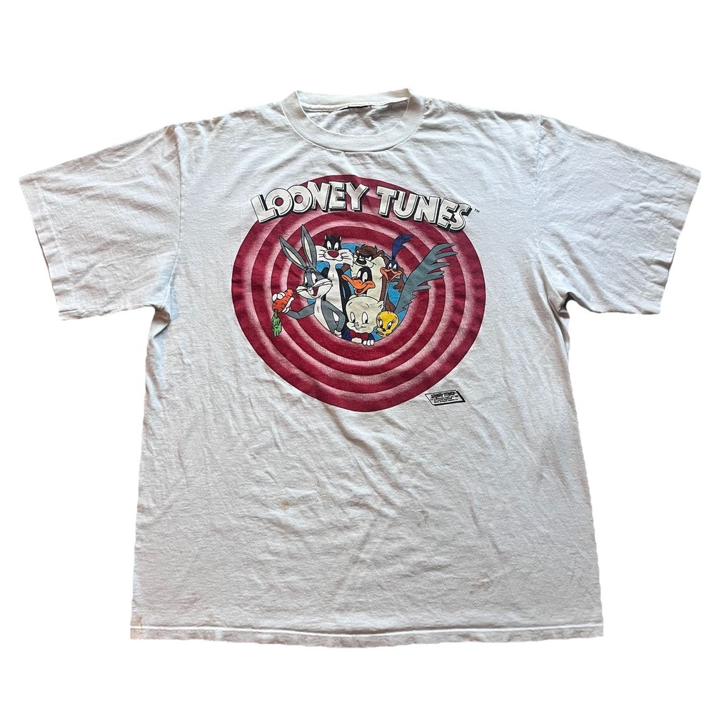Vintage Looney Tunes Shirt Mens XL White Taz Bugs Coyote Thats All Folks 90s