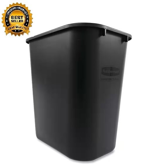 Rubbermaid Commercial Deskside Plastic Wastebasket, Rectangular 7 gal, Black....