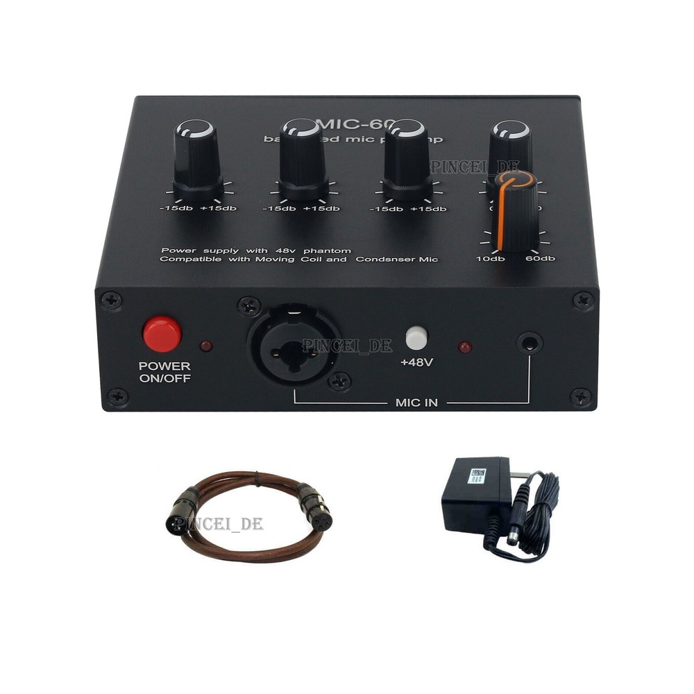 MIC-60 Balanced Mic Preamp Built-in 48V Phantom Power Supply Microphone #E8