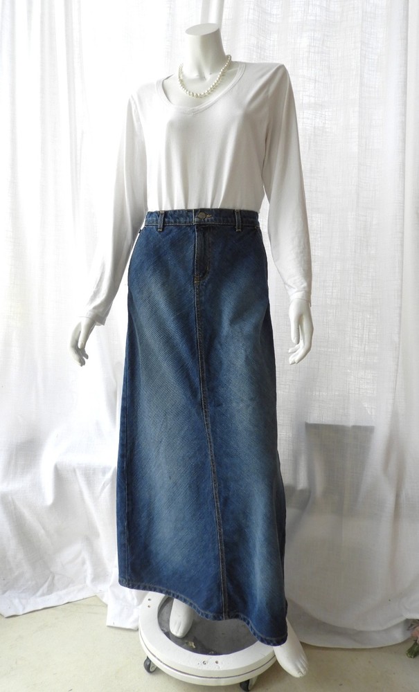 1990's Blue Denim Maxi Skirt Ralph Lauren Polo Bias Cut sz 32