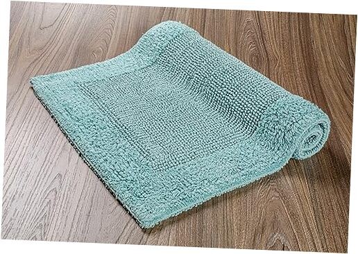Bath Mat Rug 17x24 Aqua Blue, 100% Pure Cotton, Super Soft White, Plush &