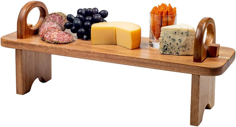 Acacia Wood Serving Board on Stand – Contemporary Raised Wooden Serving Platter-image