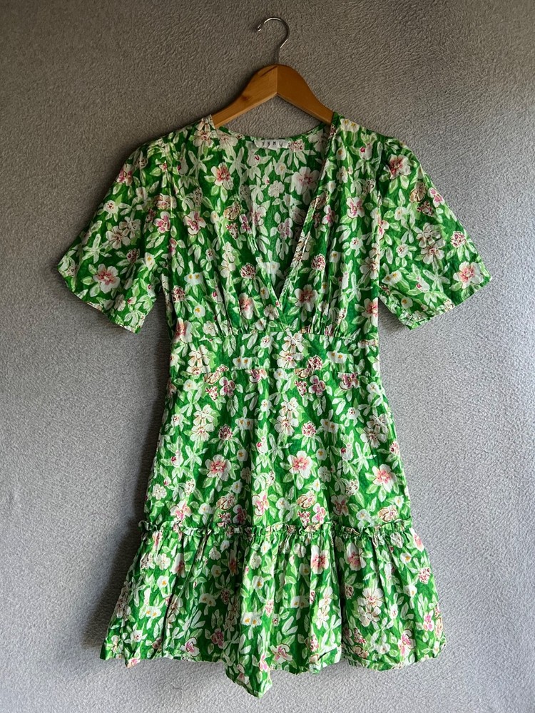 THML Anthropologie Dress Womens Medium Green Floral Boho Peasant Hippie Flowy