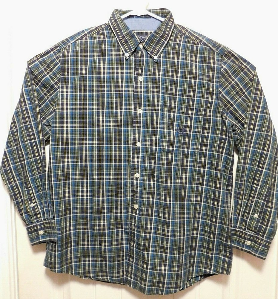 Men's Easy Care Cotton Blend Plaid Long Sleeve Button Down Shirt A7009